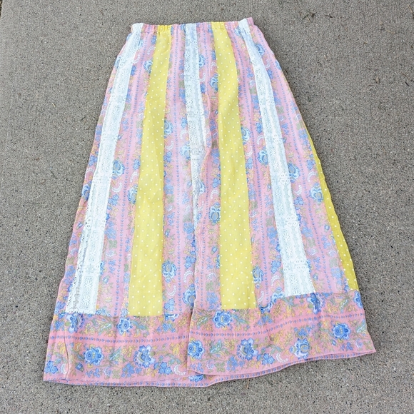 boho vintage PATCHWORK MAXI SKIRT S M (O8) - Picture 7 of 8